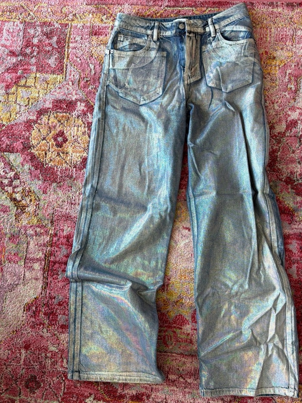 Forever 21 Iridescent Blue Flare Jeans